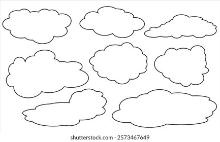 Simple cloud vector collection. Flat white cloud outline. Comic weather elements. Vector illustration.