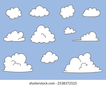 Simple cloudy shapes. Abstract comic weather elements