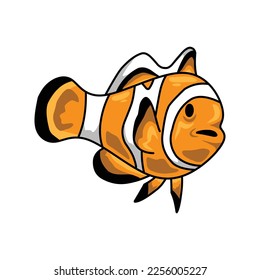 simple vector de peces de payaso aislado en fondo blanco. pez payaso, acuario, coral, arrecife, marisco, mascota, bonito, tropical, anémona, nemo, ilustración vectorial.