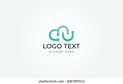 Simple C+N Cloud Logo template, C+N Letter Logo Design Vector Illustration