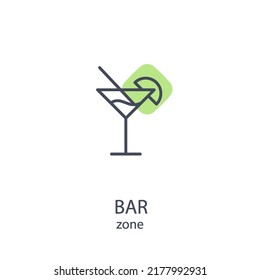 Simple Cocktail Icon in Line Art Style. Bar Zone Concept Icon Thin Line Illustration on White Background
