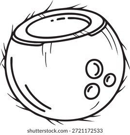 Simples ilustração da arte da linha da fruta do coco para colorir a página do livro