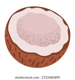 Ilustración de mitad de coco simple. Fruta de coco fresca cortada por la mitad. Concepto de comida saludable. Diseño de Vector plano mínimo para el interior, cartel, cubierta, Anuncio. Aislado sobre fondo blanco.