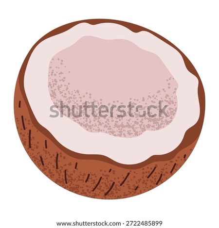 Simple coconut half illustration. Fresh coconut fruit cut in half. Healthy food concept. Minimal flat vector design for interior, poster, cover, banner. Isolated on white background.