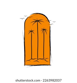 simple coconut tree landscape logo vector with orange color combination