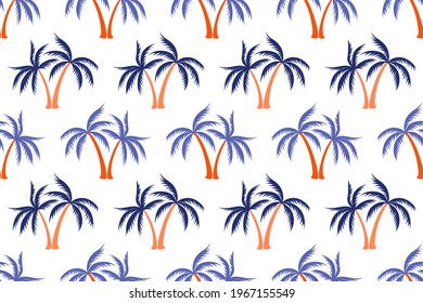 Simple coconut tropical palm tree seamless pattern summer holiday vector print. Exotic leaves tropical silhouettes background. Brazil nature palm tree seamless pattern. Botany print.