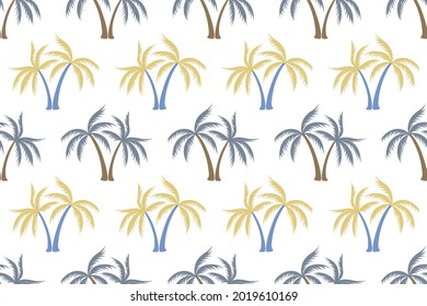 Simple coconut tropical palm tree seamless pattern summer holiday vector wallpaper. Exotic leaves tropical silhouettes background. Thailand nature palm tree seamless pattern. Textile print.