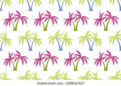 Simple coconut tropical palm tree seamless pattern summer holiday vector illustration. Exotic leaves tropical silhouettes background. Brazil nature palm tree seamless ornament. Textile print.