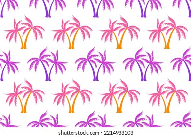 Simple árbol de palma tropical de coco sin fisuras patrón de impresión vectorial de vacaciones de verano. Hojas exóticas de fondo de siluetas tropicales. La palmera natural de Hawaii es un adorno impecable. Plantas de coco.