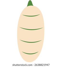 Simple cocoon or pupa illustration in beige tones, useful for insect life cycle diagrams, biology lessons, or educational character evolution sets.