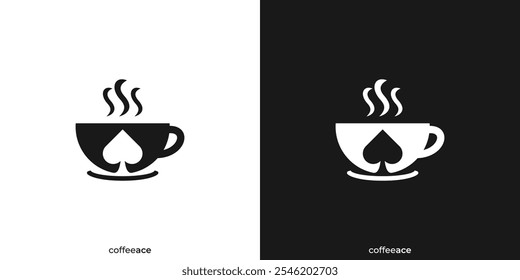 Simple Coffee ace Logo. Coffee Cup and Ace Spade with Minimalist Style. Cafe Logo, Icon, Symbol, Vector, Design Inspiration.