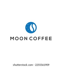 simple coffee bean and planet moon logo vector illustration	