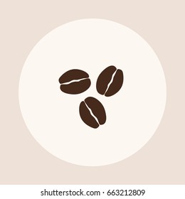 Simple coffee bean trinity icon isolated on round grey background, three brown arabica grains figure, eps10 vector