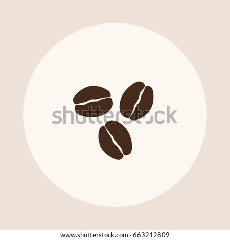 Simple coffee bean trinity icon isolated on round grey background, three brown arabica grains figure, eps10 vector