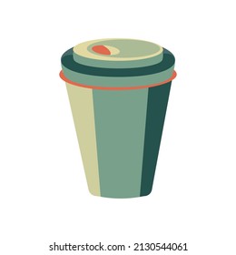 Simple coffee carton cup vector illustration. Flat colored americano coffee illustration. Blue cup. Take away coffee. Coffee shop menu. Bakery. Morning black beverage.