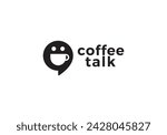 simple coffee chat logo. happy drink design icon concept	
