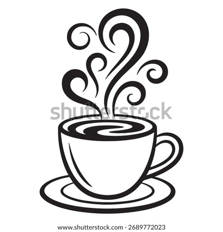 Simple Coffee Cup Illustration with Swirling Steam a Black and White Minimalist Design for Coffee Lovers and Cafe Decor