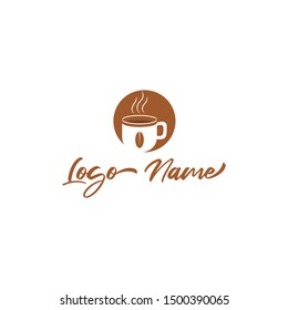 Simple coffee cup logo design with brown color