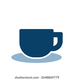 Simple coffee cup silhouette icon illustration. The color is navy blue.