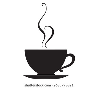 Simple Coffee Cup with Steam – Flat Silhouette Style Vector Illustration