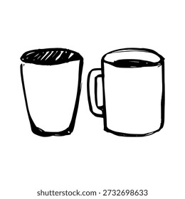 Taza de café simple o taza de té dibujado a mano doodle. Boceto minimalista de bebida caliente para el iftar de Ramadán y el concepto de la mañana. Elemento de café artesanal aislado.
