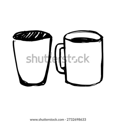 Simple coffee cup or tea mug hand drawn doodle. Minimalist hot drink sketch for Ramadan iftar and morning concept. Handcrafted cafe element isolated.
