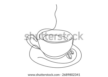Simple coffee and cups one line drawing minimalist outline illustration