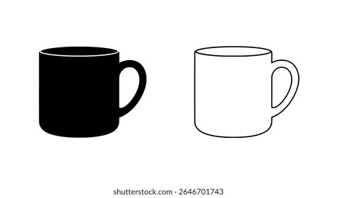 Simple Coffee Cups Pair in Black and White - Vector Icons for Tea, Espresso, Casual Drinkware, or Lifestyle Graphics