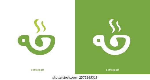 Simple Coffee Golf Logo. Coffee Mug and Golf Stick Graphic Icons. Drink and Golf Logo Design Template.