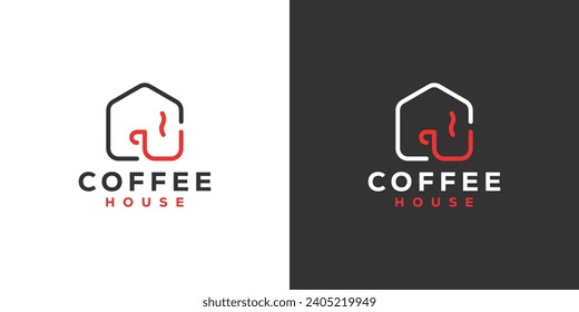 Logotipo de la casa de café simple. Café y hogar con estilo lineal. Cafetería, Cafetería, Plantilla de Diseño de Logotipos.