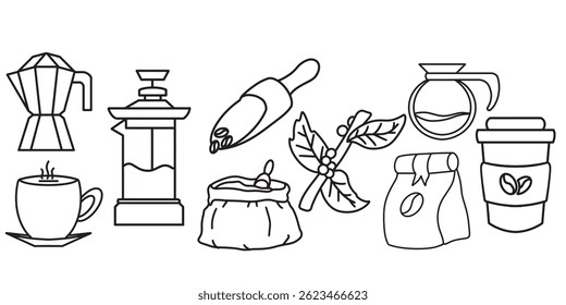 simple coffee icon collection. minimalist outline vector format. logos, stickers, merchandise, and user interface elements