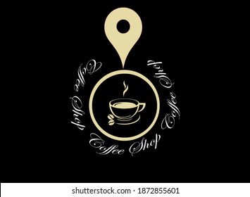 Simple coffee icon with gps icon