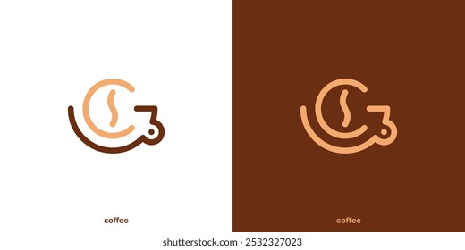 Logotipo simple del café. Taza de café y letra C iniciales con estilo minimalista. Logo de cafeterías, ícono, símbolo, Vector, Inspiración de diseño.