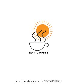 Simple coffee logo with daylight sunshine silhouette design vector