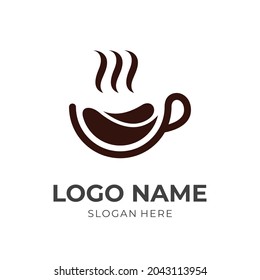 simple coffee logo design with flat brown color style