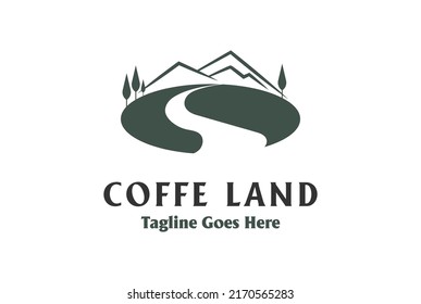 Simple Coffee Mountain River Creek Land for Cultivation Farm Seed Product Logo Design