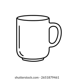 A simple coffee mug with a handle, drawn in a clean, minimalist line art style. An outline icon for a cafe, hot beverage, or kitchen.