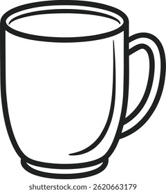 Línea de taza de café simple Vector de arte - Ilustración mínima en blanco y negro sobre fondo blanco