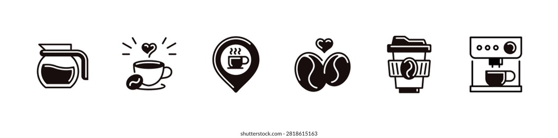 Simple coffee shop and brewing icon line set unique style cafe drink beverage, espresso machine coffee maker vector illustration
