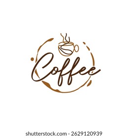 Tinción de café simple, diseño elegante del logotipo del café de la taza