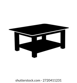 Silueta simple de la mesa de centro con el estante más bajo, icono moderno de los muebles de la sala de estar en estilo negro plano