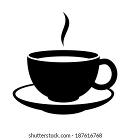 Simple coffee or tea cup icon. Black mug.