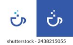  Simple Coffee Tech Logo. Coffee Cup, Mug and Data Tech Symbol with Modern Minimalist Style. Technology Logo Icon Symbol Vector Design Template.