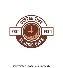 Simple coffee time flat logo illustration.