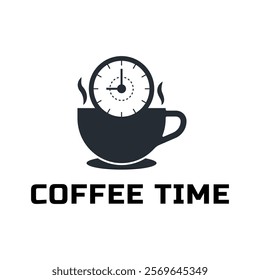 Simple coffee time flat logo illustration.