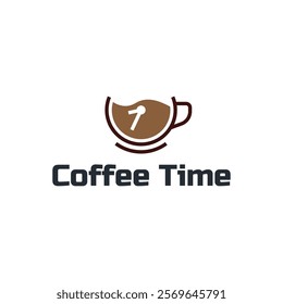 Simple coffee time flat logo illustration.