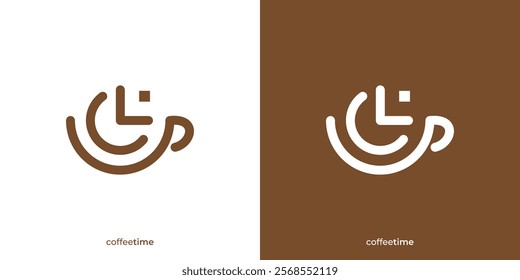 Simple Coffee Time Logo. Coffee Cup Mug and Time Icon Graphic. Coffee Break Logo Design Template.