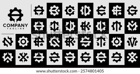 Simple cog gear initial letter A-Z logo set