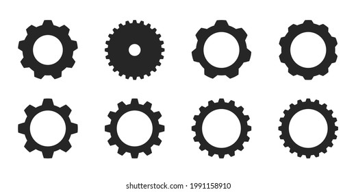 Simple cogwheel collection. Gear wheel vector icon set. Gears mechanism, progress, construction concept, or UI element. Vector illustration 