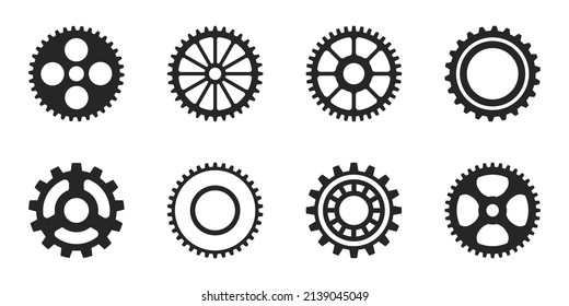 Simple cogwheel collection. Gear wheel vector icon set. Gears mechanism, progress, construction concept, or UI element. Vector illustration 